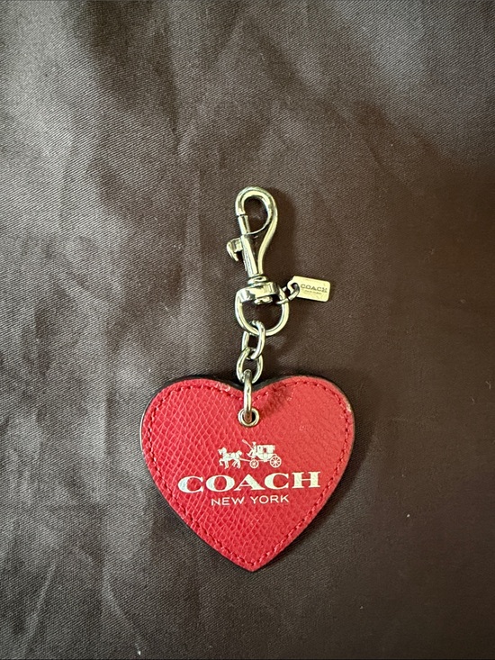 Coach Other - COACH Red/Tan Saffiano Leather Heart Bag Charm Key Ring